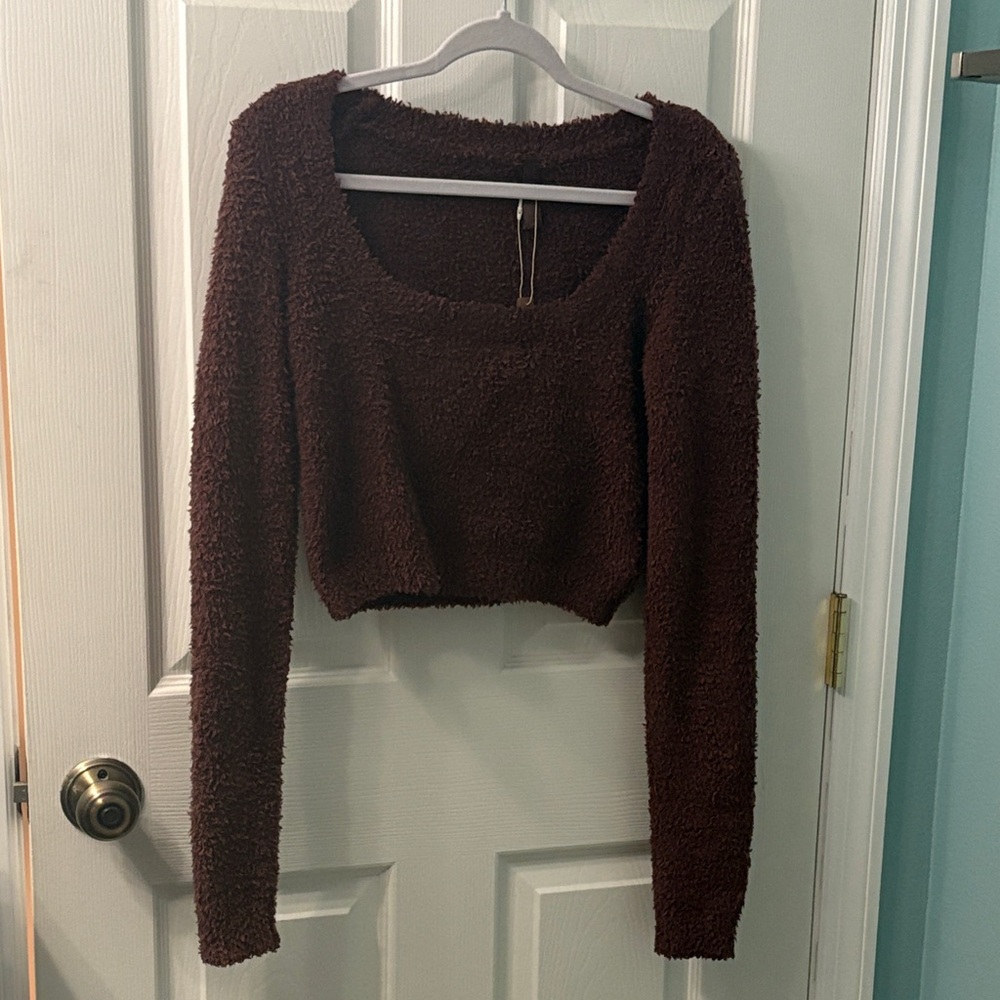 *NEW Skims Cocoa Brown Sherpa Cropped Sweater